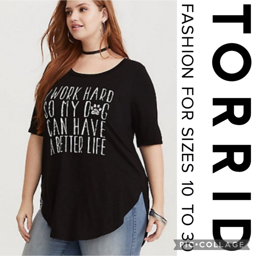 ❌️SOLD❌️Torrid 00X Dog Lover Shirttail Hem Scoop Neck Graphic Tunic — Deep Black